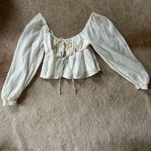 Free People Endless Summer Carly’s Blouse - Smocked Tie Front Top - Picture 3 of 4